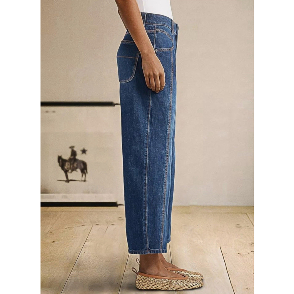 Flamingals Women’s High Rise Wide Leg Crop Jeans Barrel Leg Stretchy Baggy M - Picture 2 of 8